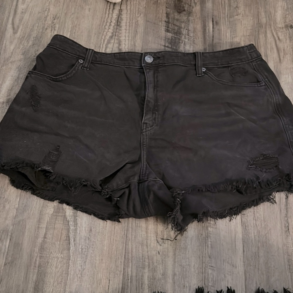 Black Stretchy Distressed Denim Shorts